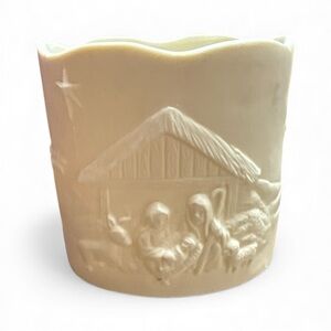Alabaster Circular Nativity Scene Candle Holder